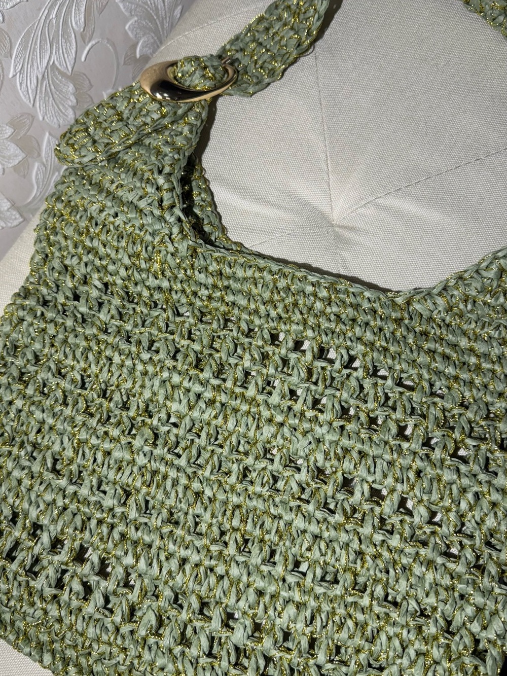 Anthropologie Nikki Raffia Buckle Bag Woven Olive Green Crochet Shoulder Bag - Picture 7 of 10